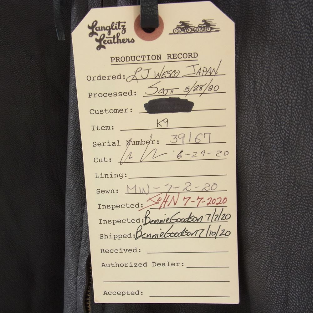 LANGLITZ LEATHERS ラングリッツレザーズ カスタム Vintage Line K9 シングル ライダース ジャケット ワッペン レザー ダークブラウン ダークブラウン系 サイズ表記無し【中古】