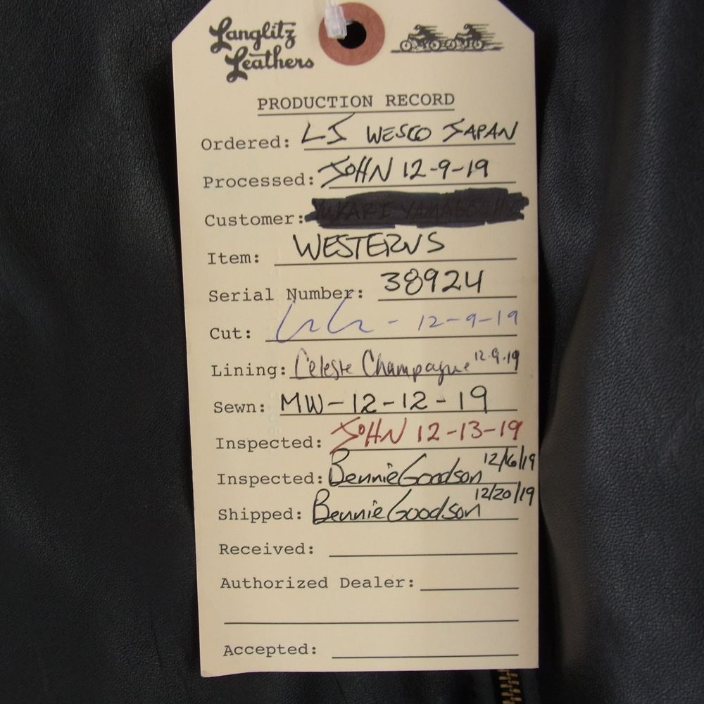 LANGLITZ LEATHERS ラングリッツレザーズ カスタム ホースハイド 衿付 シングル ライダース ジャケット ブラック系 サイズ表記無し【中古】