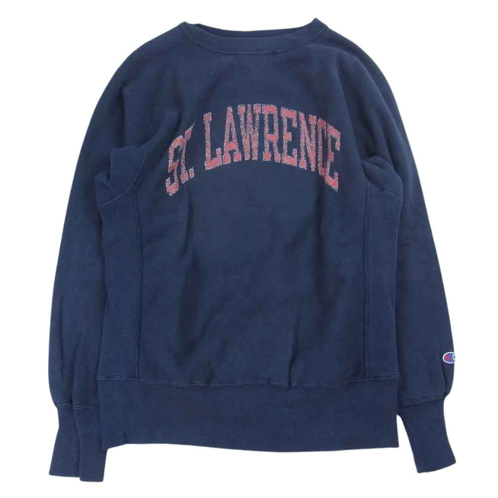 Champion チャンピオン 90s ヴィンテージ 刺繍タグ USA製  ST.LAWRENCE カレッジロゴ リバースウィーブ スウェット ネイビー系 M【中古】