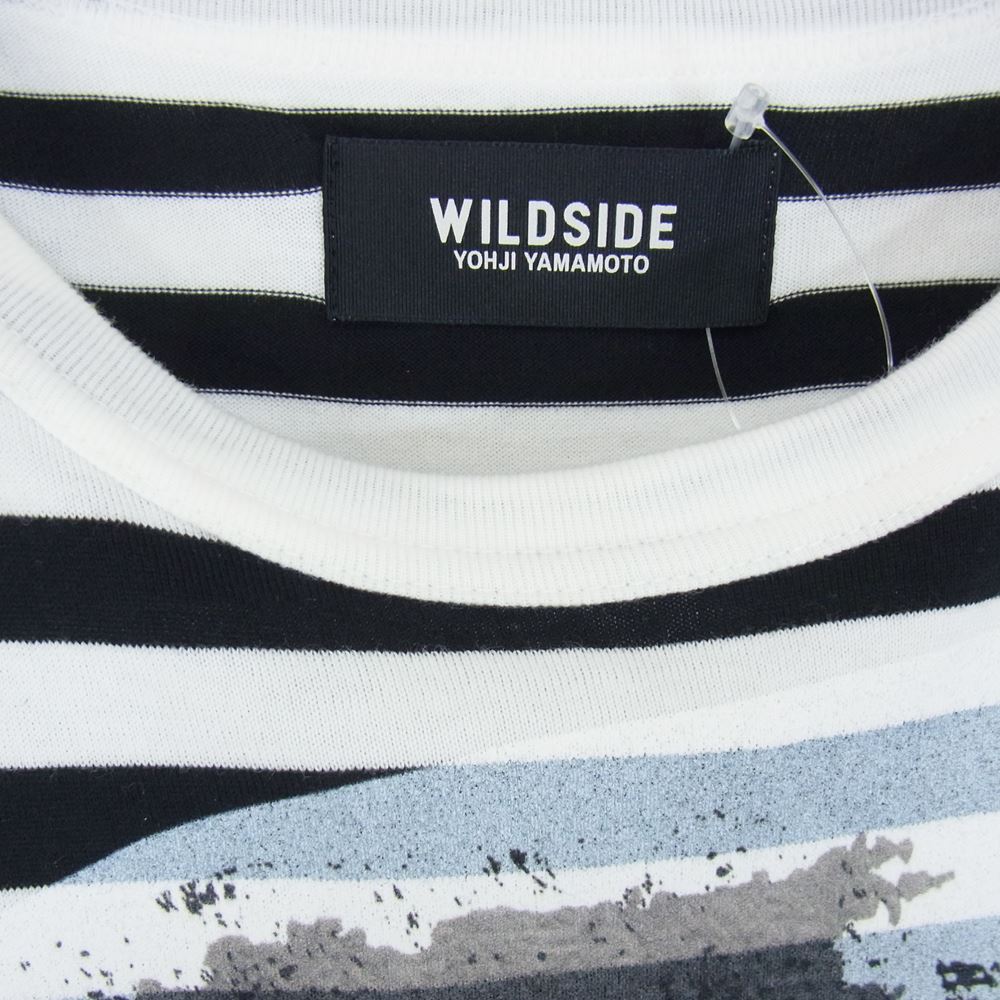 Yohji Yamamoto ヨウジヤマモト WILDSIDE ワイルドサイド WZ-T16-008-1-02 Portrait Border T-shirt プリント ボーダー Tシャツ カットソー  ブラック系 ホワイト系 3【美品】【中古】