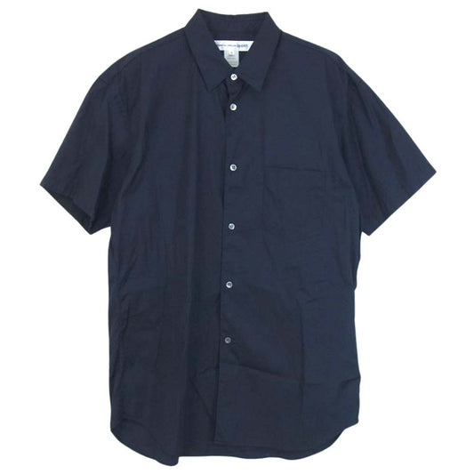 COMME des GARCONS コムデギャルソン FZ-B071 SHIRT フランス製 レギュラーカラー コットン 半袖 シャツ  ネイビー系 M【中古】