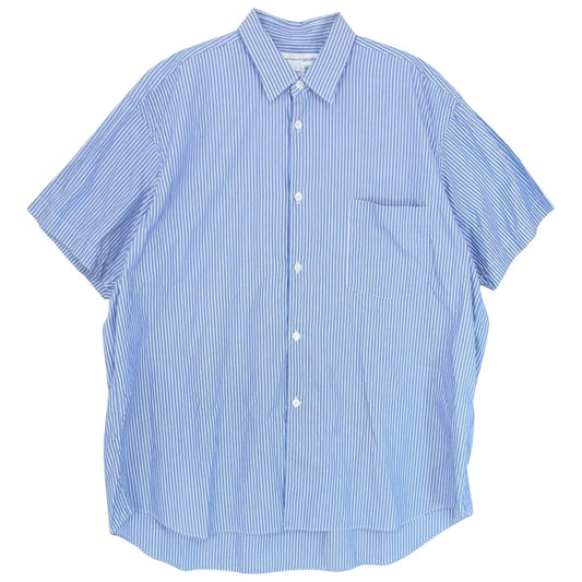 COMME des GARCONS コムデギャルソン 22SS FI-B036 SHIRT フランス製 レギュラーカラー コットン ストライプ 半袖 シャツ  ブルー系 S【中古】