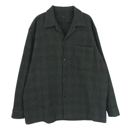 COMOLI コモリ 20AW S03-02008 ウール チェック オープン カラー シャツ グレー系 グリーン系 2【中古】
