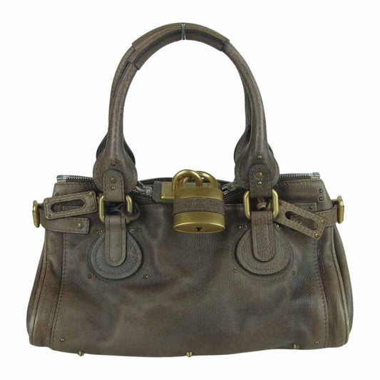 Chloe クロエ パディントン ショルダー ハンド バッグ イタリア製 グレイッシュブラウン系【中古】