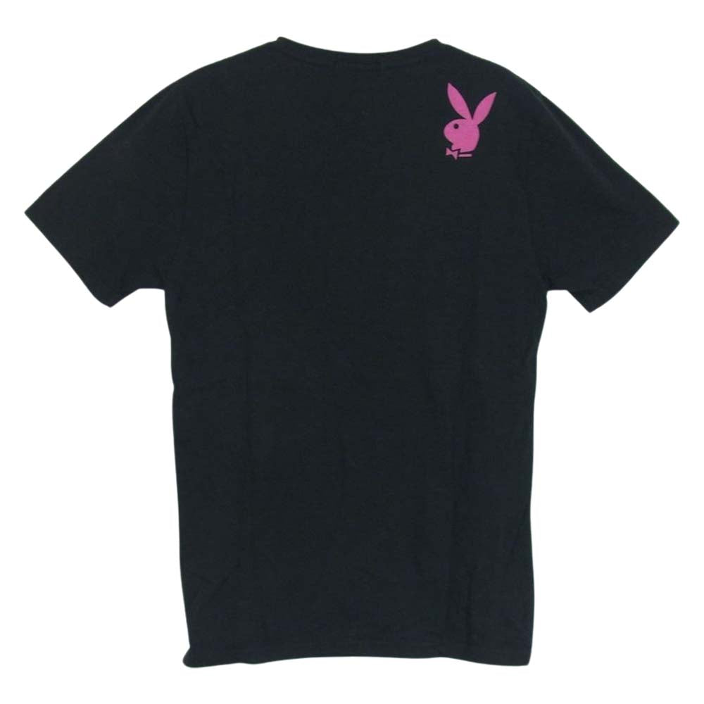 HYSTERIC GLAMOUR ヒステリックグラマー 1243CT01 × PLAYBOY プレイボーイ Vネック プリント 半袖 Tシャツ ブラック系 S【中古】