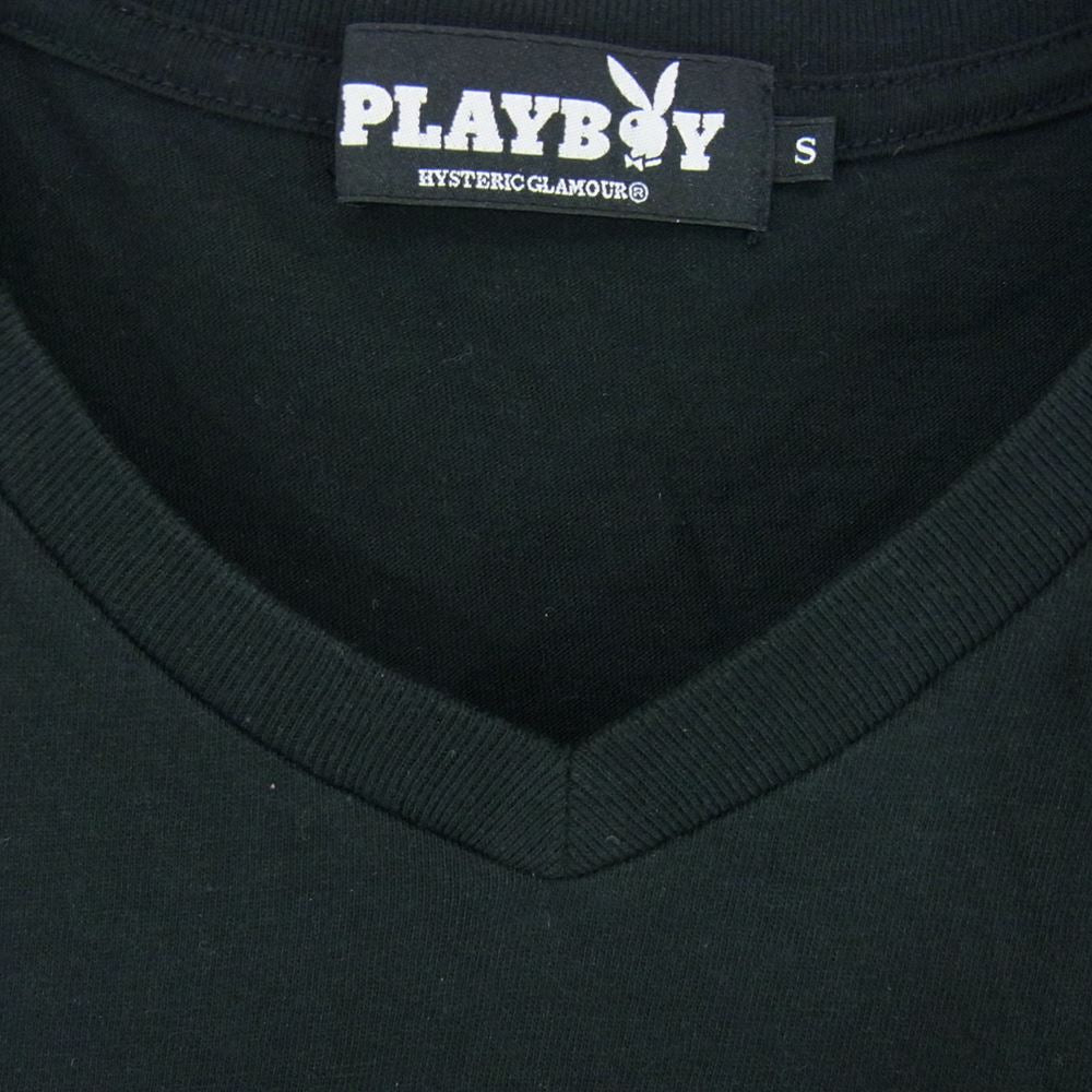 HYSTERIC GLAMOUR ヒステリックグラマー 1243CT01 × PLAYBOY プレイボーイ Vネック プリント 半袖 Tシャツ ブラック系 S【中古】