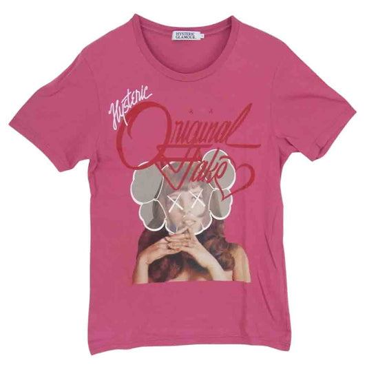 HYSTERIC GLAMOUR ヒステリックグラマー 0212CT23 × KAWS カウズ ORIGINAL FAKE オリジナルフェイク ガールプリント カウズ 半袖 Tシャツ ピンク系 S【中古】
