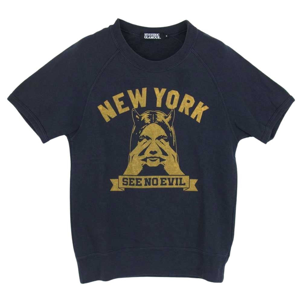 HYSTERIC GLAMOUR ヒステリックグラマー 0211CS01 SEE NO EVIL プリント 半袖 スウェット ネイビー系 S【中古】