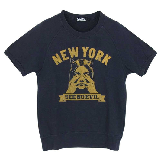 HYSTERIC GLAMOUR ヒステリックグラマー 0211CS01 SEE NO EVIL プリント 半袖 スウェット ネイビー系 S【中古】