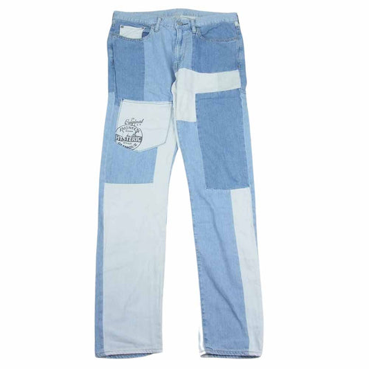 HYSTERIC GLAMOUR ヒステリックグラマー 02182AP14 USED加工 AUTO CLUB プリント デニム スクラッチ テーパード パンツ インディゴブルー系 M【中古】