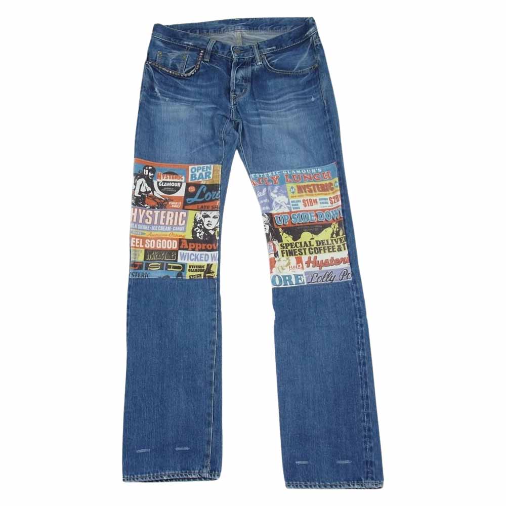 HYSTERIC GLAMOUR ヒステリックグラマー 0223AP01 バナー アイコン パッチ スタッズ デニム パンツ インディゴブルー系 30【中古】