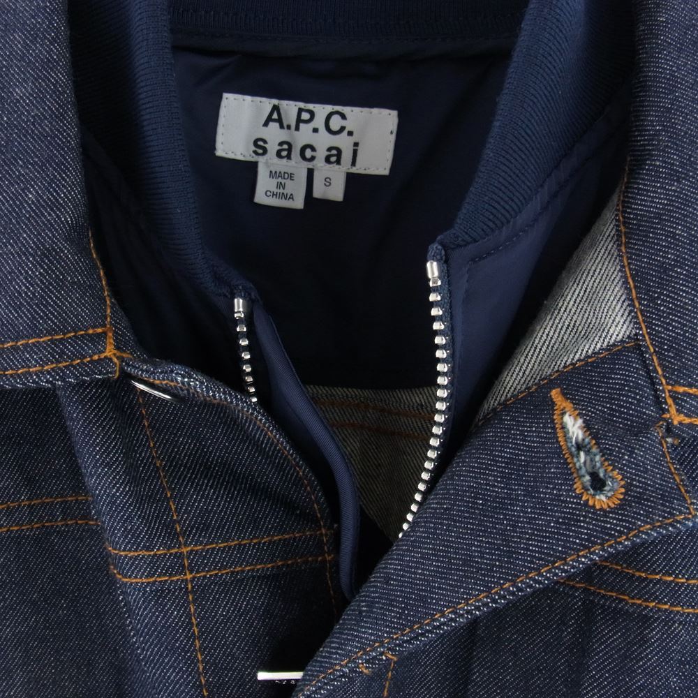 Sacai サカイ 21SS 21-0293S ×A.P.C アーペーセー BLOUSON EIMI MA-1 ドッキング デニム ジャケット S【中古】