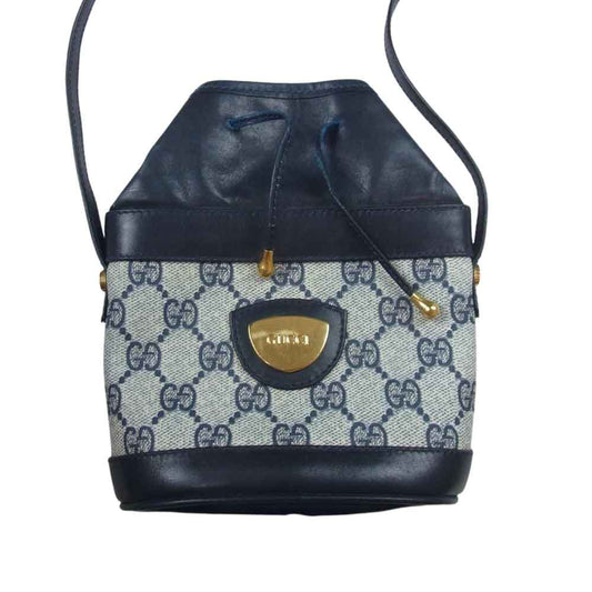 GUCCI グッチ GG キャンバス ドローストリング ショルダー バッグ ネイビー系【中古】
