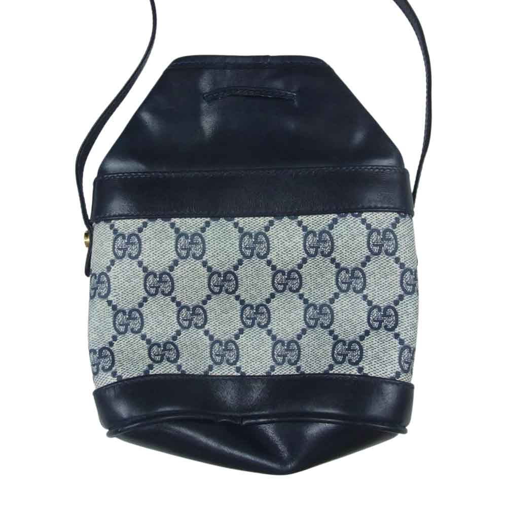 GUCCI グッチ GG キャンバス ドローストリング ショルダー バッグ ネイビー系【中古】