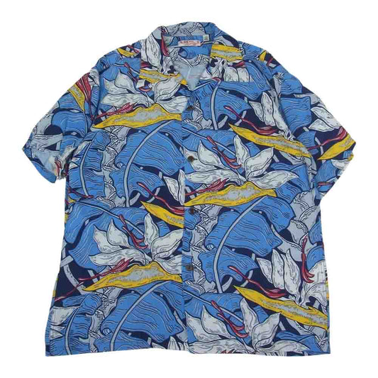 SUN SURF サンサーフ SS38809 RAYON HAWAIIAN SHIRT HAWAIIAN GARDEN 和柄 アロハ ハワイアン シャツ ブルー系 L【中古】