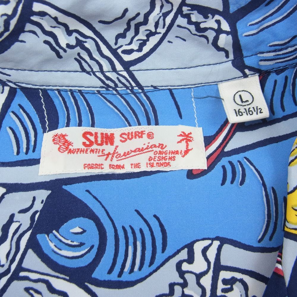SUN SURF サンサーフ SS38809 RAYON HAWAIIAN SHIRT HAWAIIAN GARDEN 和柄 アロハ ハワイアン シャツ ブルー系 L【中古】