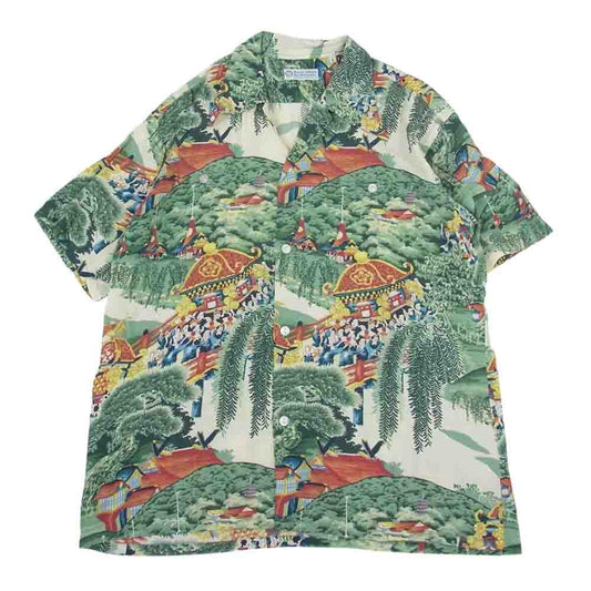 SUN SURF サンサーフ SS38864 SPECIAL EDITION MUSA-SHIYA MATSURI スペシャル ムサシヤ 祭り 神輿 和柄 アロハ ハワイアン シャツ グリーン系 L【中古】