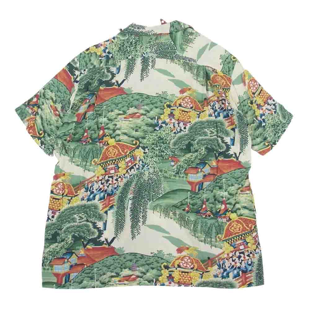 SUN SURF サンサーフ SS38864 SPECIAL EDITION MUSA-SHIYA MATSURI スペシャル ムサシヤ 祭り 神輿 和柄 アロハ ハワイアン シャツ グリーン系 L【中古】