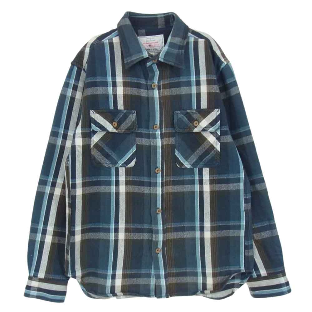 AVIREX アヴィレックス 6185142 HEAVY FLANNEL WORK SHIRT デイリー コットン フランネル チェック ワークシャツ ブルー系 ネイビー系 M【中古】
