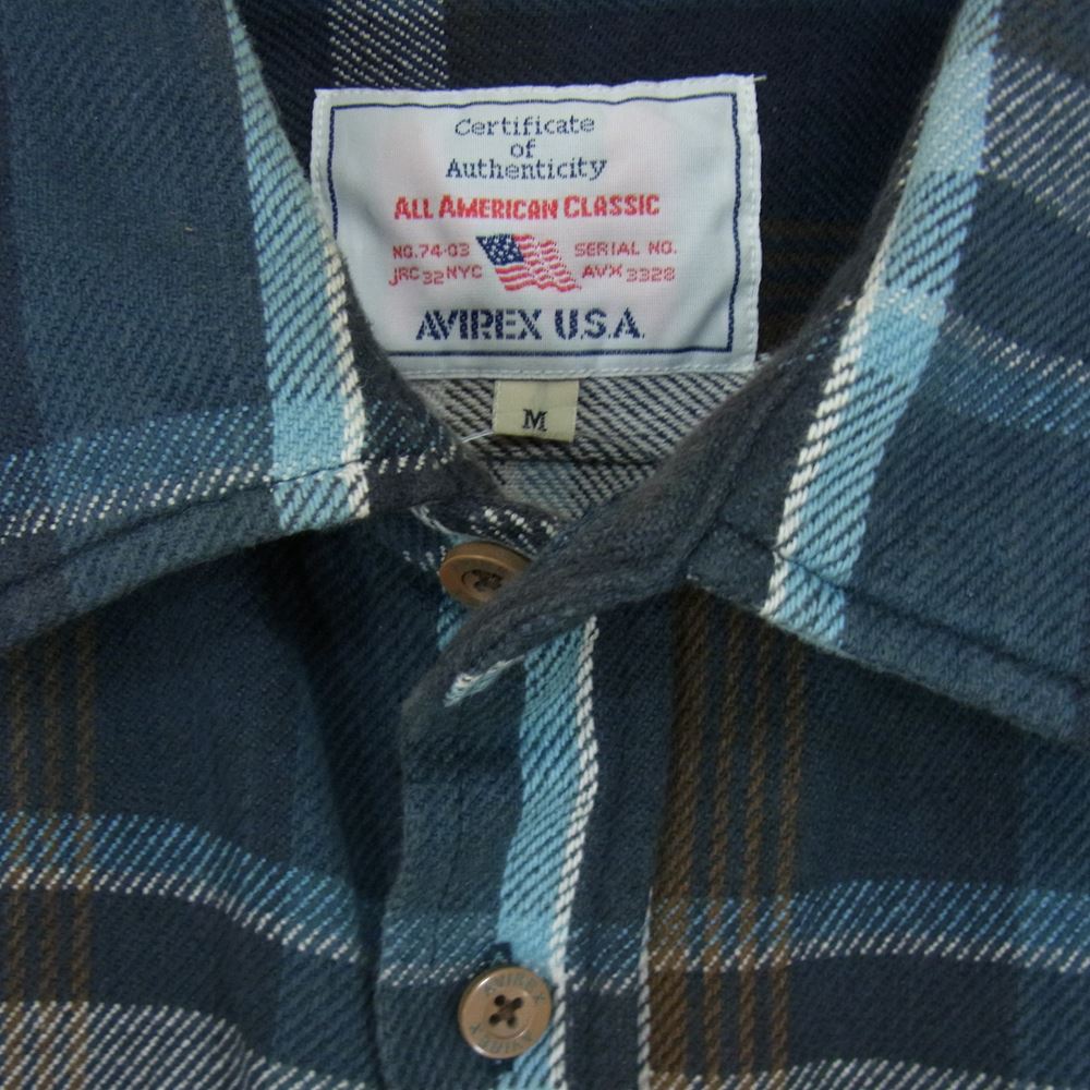AVIREX アヴィレックス 6185142 HEAVY FLANNEL WORK SHIRT デイリー コットン フランネル チェック ワークシャツ ブルー系 ネイビー系 M【中古】