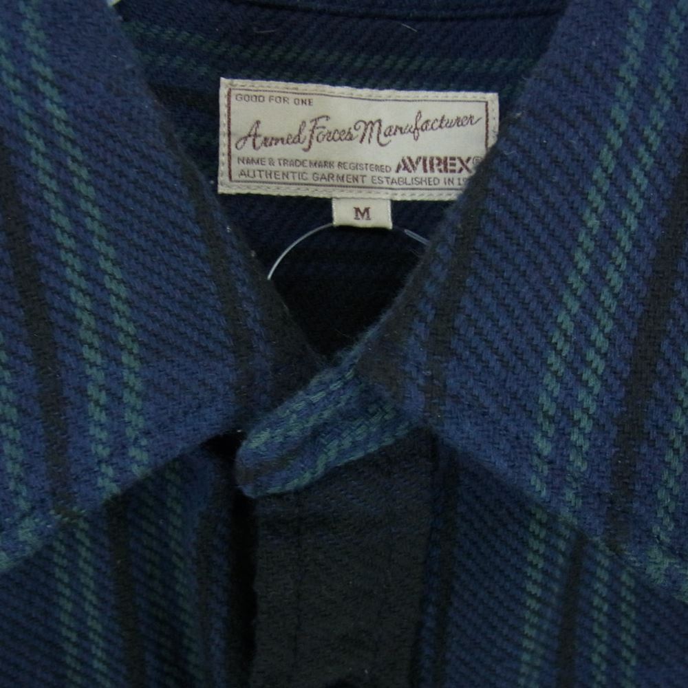 AVIREX アヴィレックス 6195140 US ARMY FLANNEL WORK SHIRT ミリタリーワッペン フランネル チェック ワークシャツ ブルー系 ブラック系 M【中古】