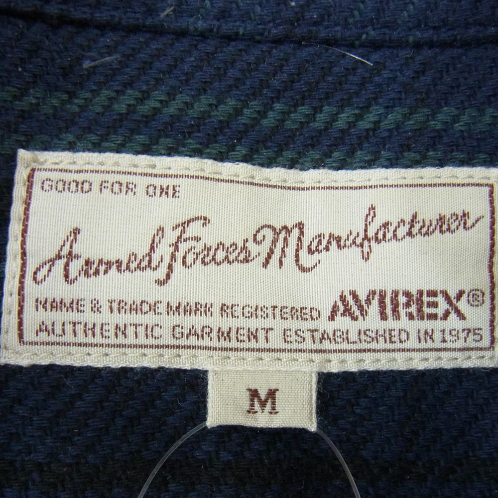 AVIREX アヴィレックス 6195140 US ARMY FLANNEL WORK SHIRT ミリタリーワッペン フランネル チェック ワークシャツ ブルー系 ブラック系 M【中古】