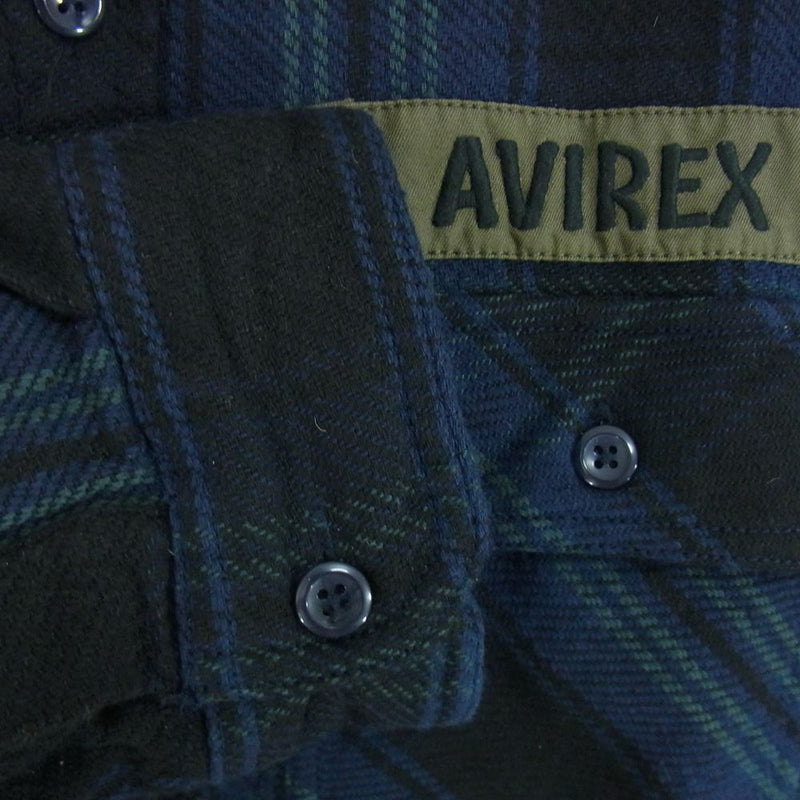 AVIREX アヴィレックス 6195140 US ARMY FLANNEL WORK SHIRT ミリタリーワッペン フランネル チェック ワークシャツ ブルー系 ブラック系 M【中古】
