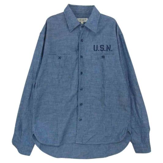 AVIREX アヴィレックス U.S.N US NAVY TYPE BLUE  アメリカ海軍 デニム シャンブレー 長袖 シャツ インディゴブルー系 M【中古】