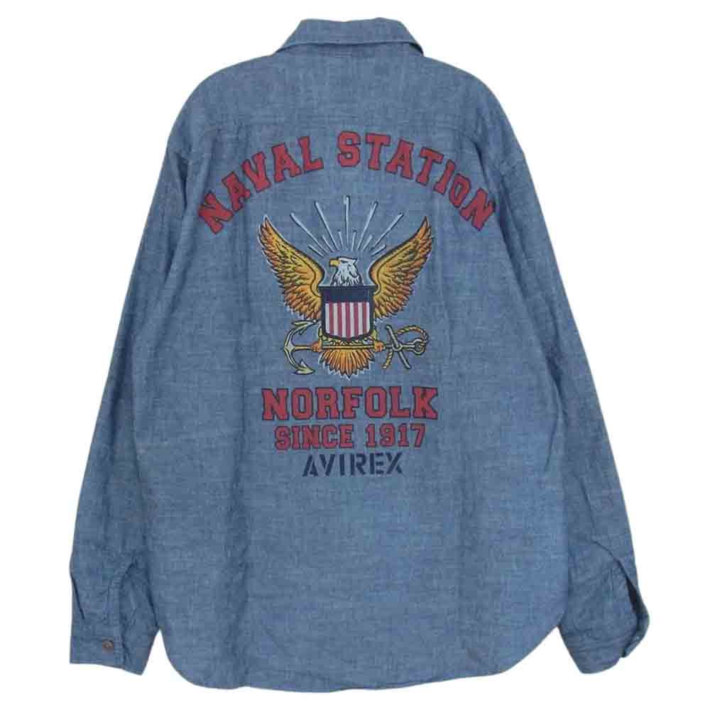 AVIREX アヴィレックス U.S.N US NAVY TYPE BLUE  アメリカ海軍 デニム シャンブレー 長袖 シャツ インディゴブルー系 M【中古】