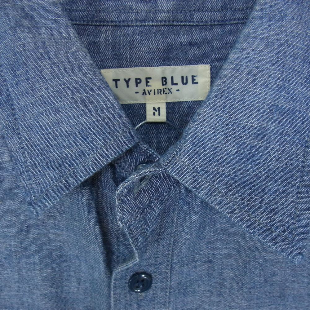 AVIREX アヴィレックス U.S.N US NAVY TYPE BLUE  アメリカ海軍 デニム シャンブレー 長袖 シャツ インディゴブルー系 M【中古】