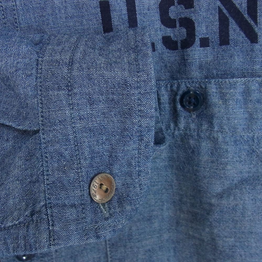 AVIREX アヴィレックス U.S.N US NAVY TYPE BLUE  アメリカ海軍 デニム シャンブレー 長袖 シャツ インディゴブルー系 M【中古】