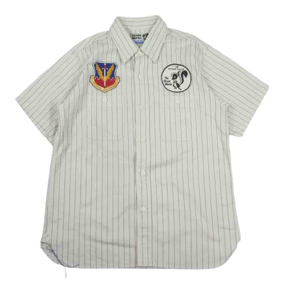 Buzz Rickson's バズリクソンズ SKUNK WORKS スカンクワークス ストライプ パッチ S/S 半袖 ワークシャツ オフホワイト系 M【中古】