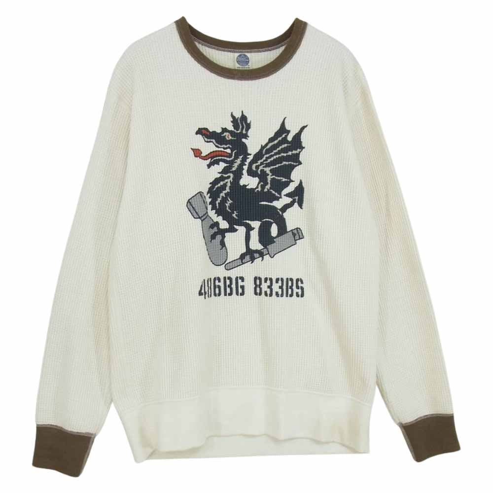 TOY'S McCOY トイズマッコイ TMC2152 BIG WAFFLE CREW NECK SHIRT WYVERNS ビッグ ワッフル クルーネック サーマル カットソー Tシャツ オフホワイト系 カーキ系 M【中古】