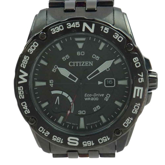 CITIZEN シチズン AW7047-54H 海外限定 PRT ECO DRIVE Stainless Steel Band エコドライブ パワーリザーブ ステンレススチール ウォッチ 腕時計 メタルブラック系【中古】
