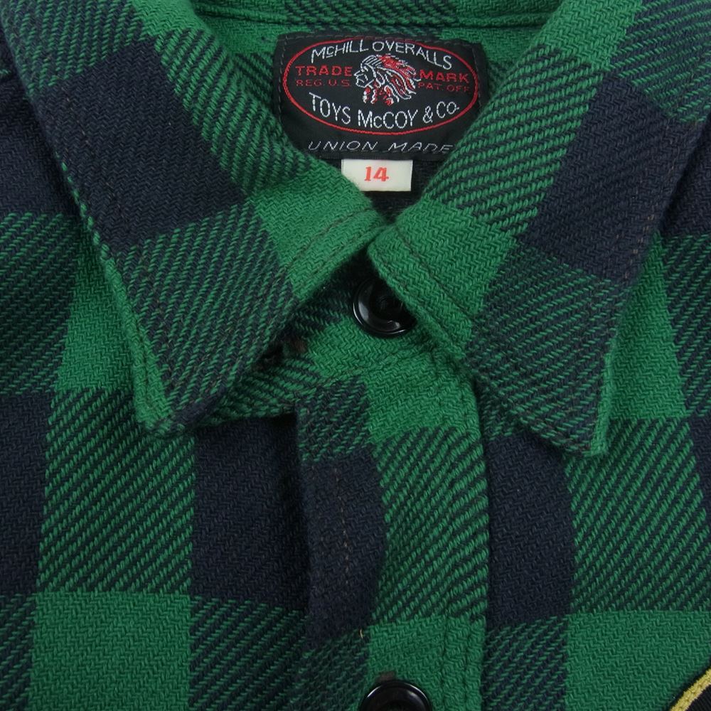 TOY'S McCOY トイズマッコイ TMS2107 McHILL OVERALLS マックヒルオーバーオール BUFFALO PLAID SHIRT JOMO 1938 バッファローチェック ネルシャツ グリーン系 14【中古】