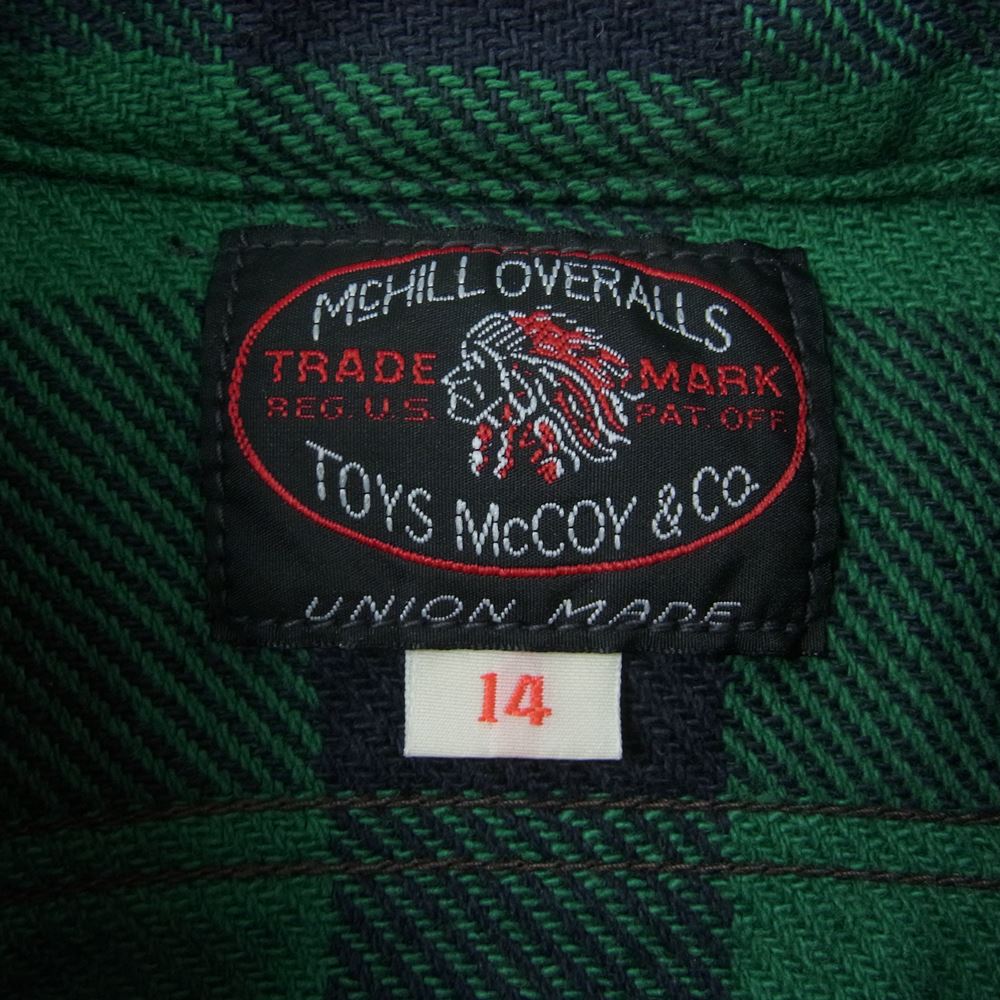 TOY'S McCOY トイズマッコイ TMS2107 McHILL OVERALLS マックヒルオーバーオール BUFFALO PLAID SHIRT JOMO 1938 バッファローチェック ネルシャツ グリーン系 14【中古】