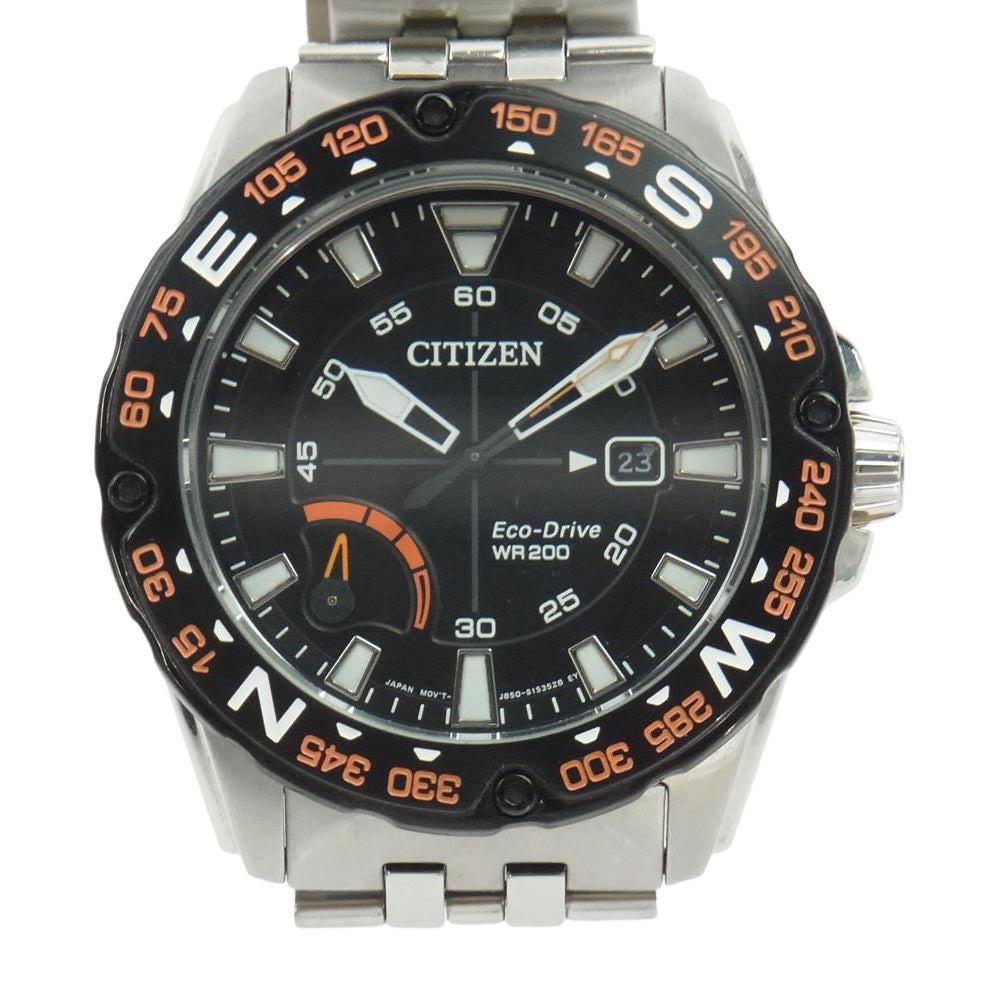CITIZEN シチズン AW7048-51E 海外限定 ECO DRIVE エコドライブ パワーリザーブ シルバートーン ウォッチ 腕時計 シルバー系 ブラック系【中古】