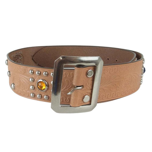 ダッパーズ ACE WESTERN BELTS ウエスタン スタッズ レザー ベルト ベージュ系 34【極上美品】【中古】