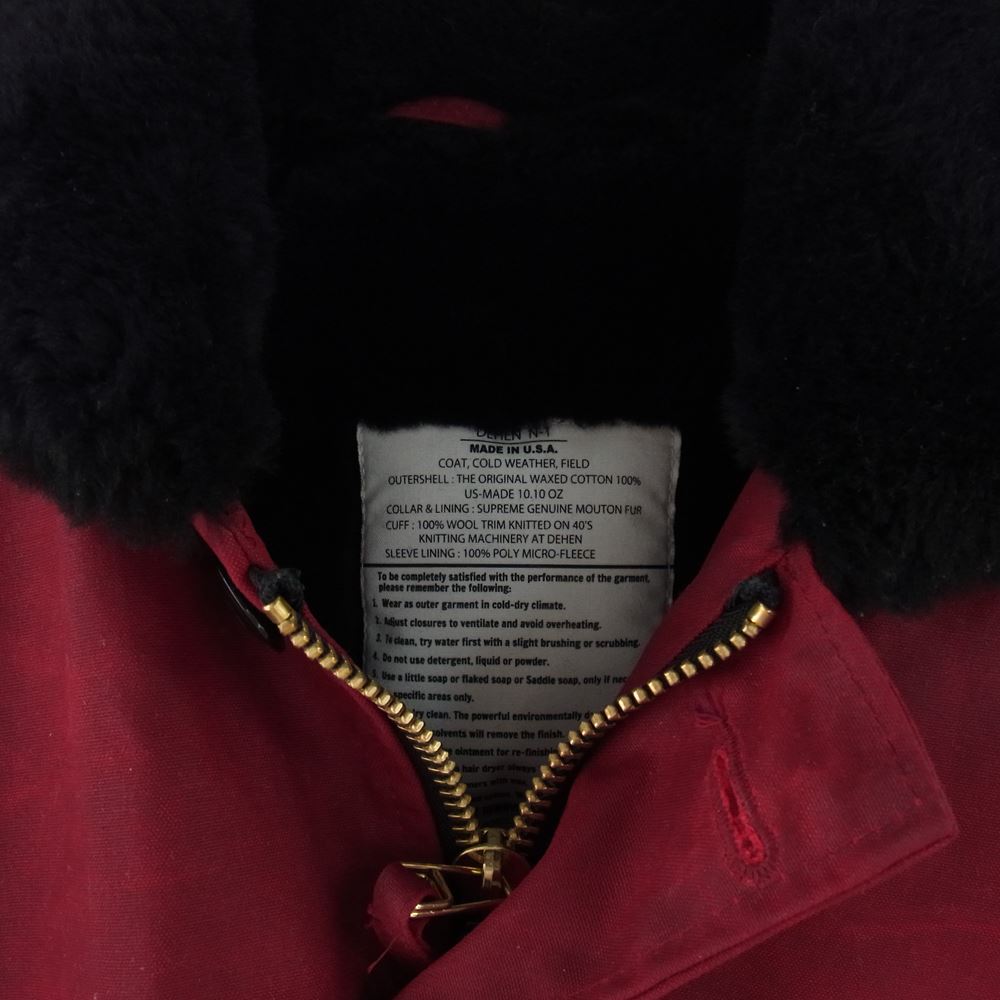 WESCO ウエスコ × DEHEN N-1 JACKET ディーエン ドライ ワックス コットン 総裏 リアルムートン ファー デッキジャケット ワインレッド系 S【中古】