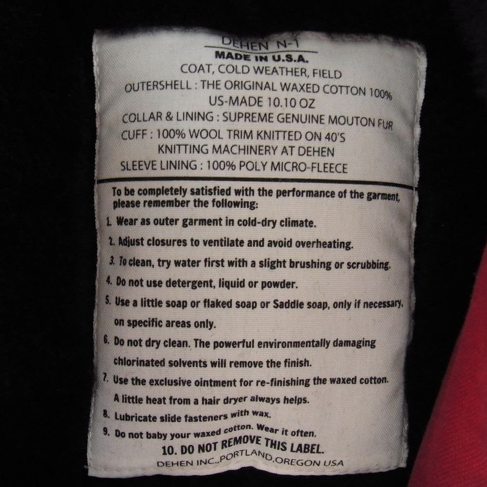 WESCO ウエスコ × DEHEN N-1 JACKET ディーエン ドライ ワックス コットン 総裏 リアルムートン ファー デッキジャケット ワインレッド系 S【中古】