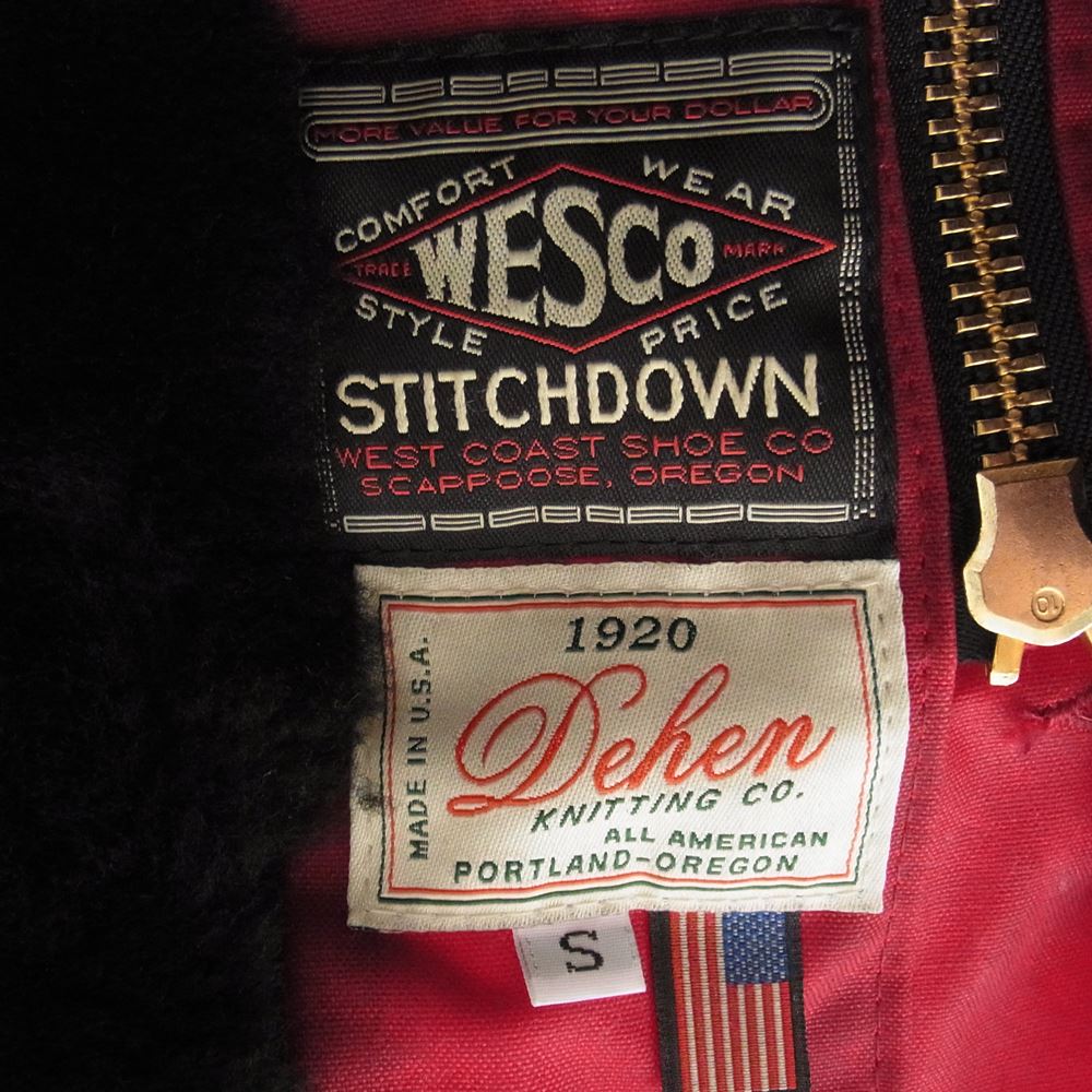 WESCO ウエスコ × DEHEN N-1 JACKET ディーエン ドライ ワックス コットン 総裏 リアルムートン ファー デッキジャケット ワインレッド系 S【中古】