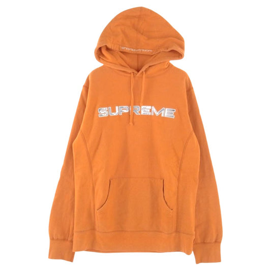 Supreme シュプリーム 17SS SEQUIN LOGO HOODED SWEATSHIRT スパンコール シークイン ロゴ スウェットシャツ フーディ パーカー オレンジ系 M【中古】