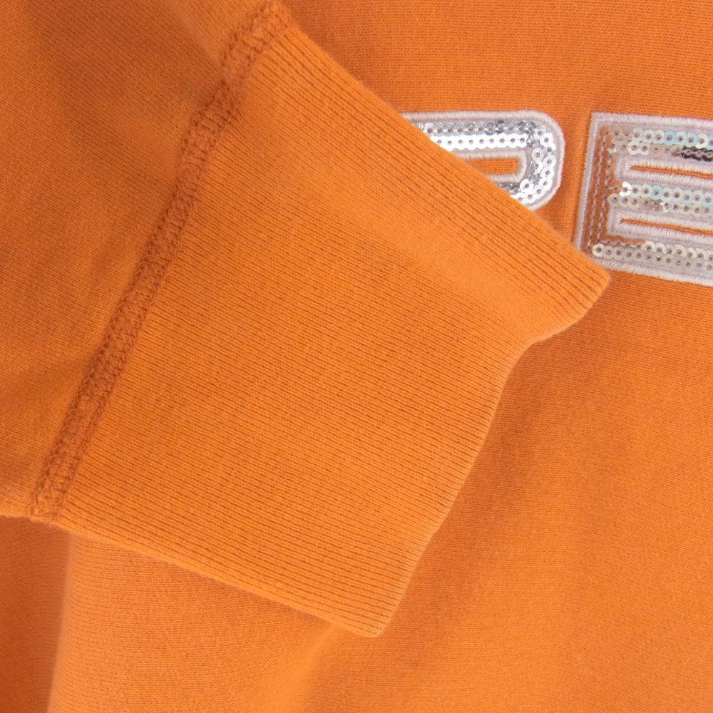 Supreme シュプリーム 17SS SEQUIN LOGO HOODED SWEATSHIRT スパンコール シークイン ロゴ スウェットシャツ フーディ パーカー オレンジ系 M【中古】