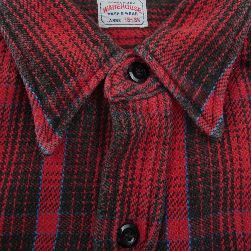 WAREHOUSE ウエアハウス FLANNEL SHIRTS ヘビー フランネル ヘビーネル チェック シャツ レッド系 L【中古】