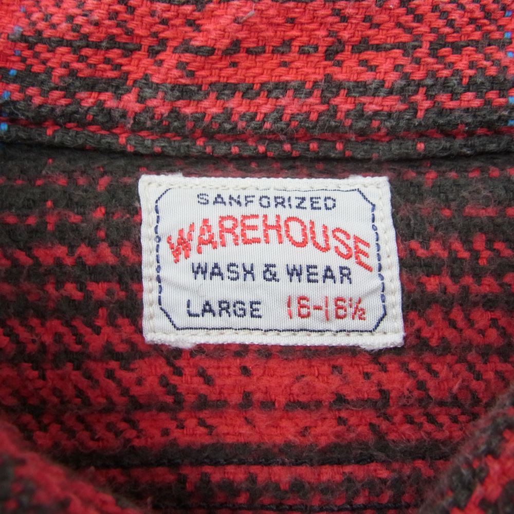WAREHOUSE ウエアハウス FLANNEL SHIRTS ヘビー フランネル ヘビーネル チェック シャツ レッド系 L【中古】