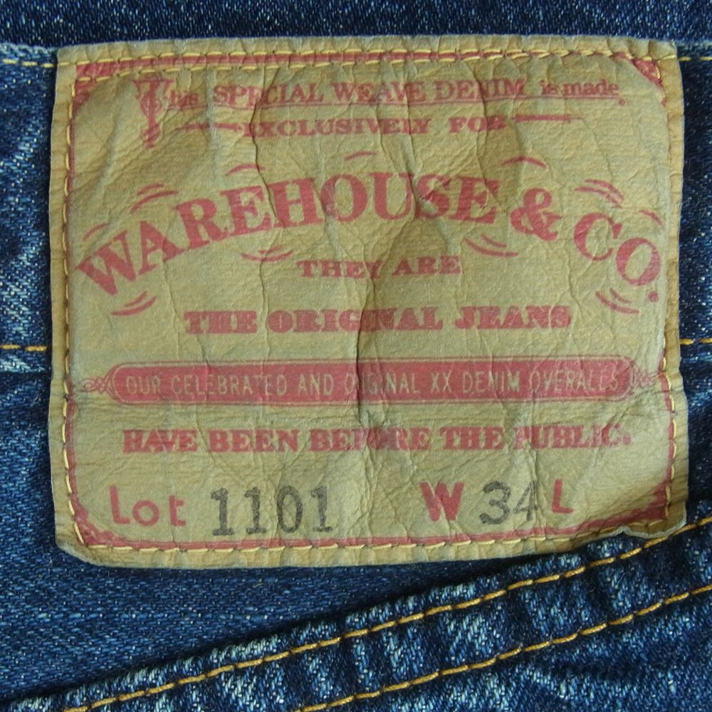 WAREHOUSE ウエアハウス LOT 1101 2ND-HAND USED WASH セコハン 加工 デニム パンツ インディゴブルー系 W34【中古】