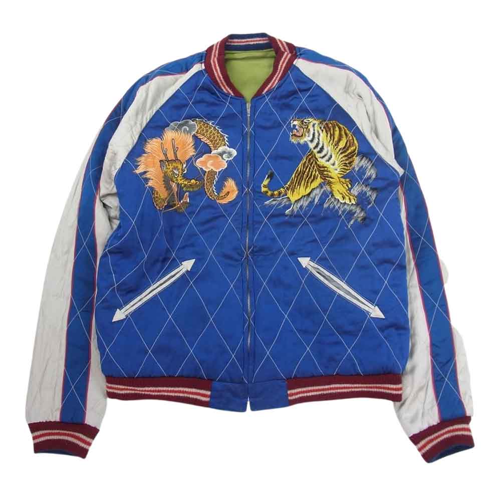 東洋エンタープライズ TT15198 スペシャル 港商 JAPAN MAP × TIGER PRINT 50s Style Acetate × Quilt Souvenir Jacket リバーシブル キルト スーベニア ジャケット スカジャン ブルー系 大【中古】
