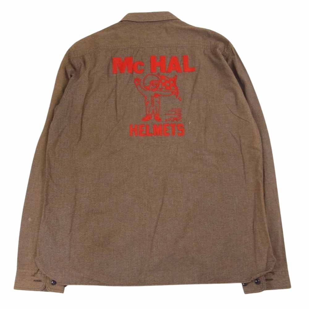 マックホール バック刺繍 フロント ワッペン 長袖 ワーク シャツ マチ付 ブラウン系 42【中古】