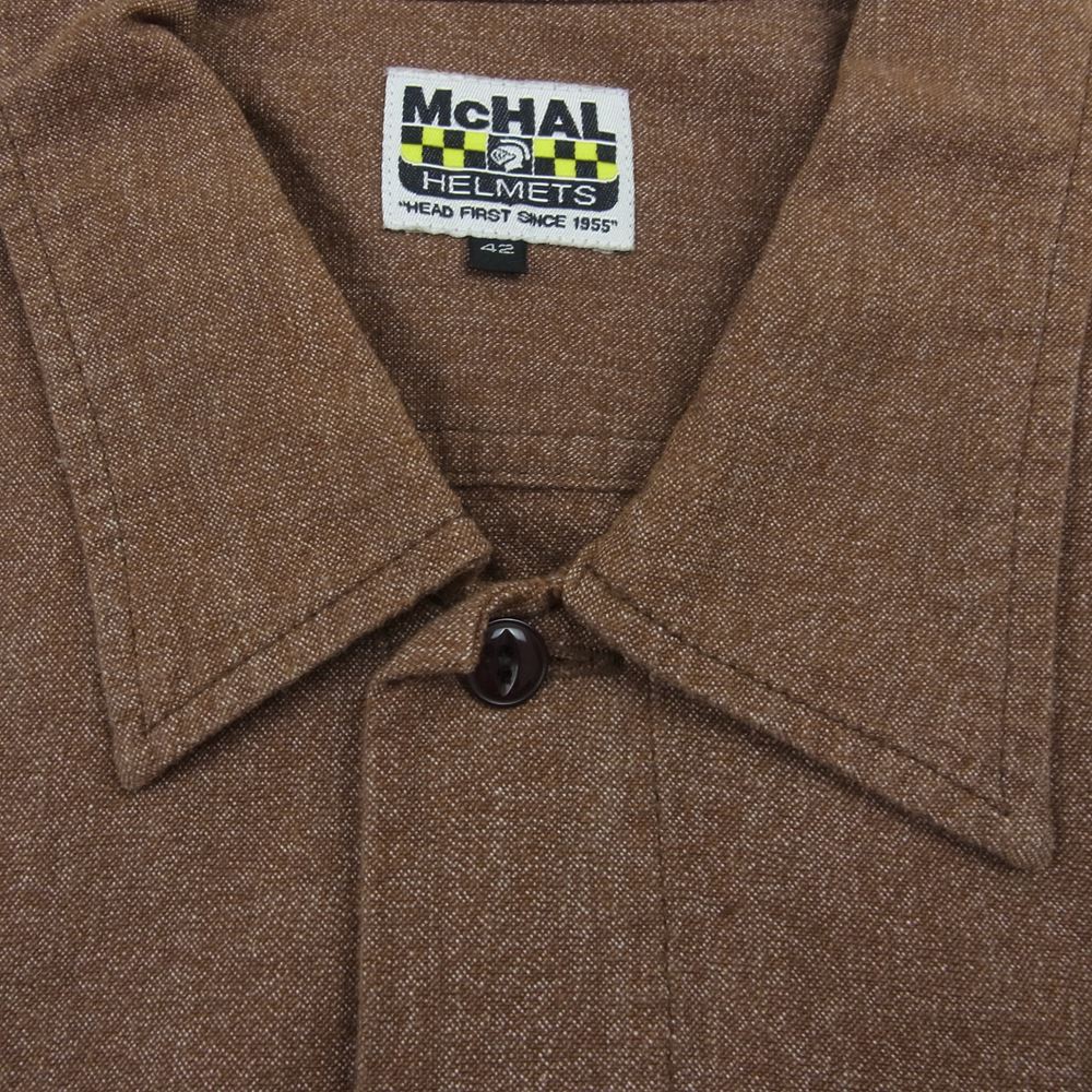 マックホール バック刺繍 フロント ワッペン 長袖 ワーク シャツ マチ付 ブラウン系 42【中古】