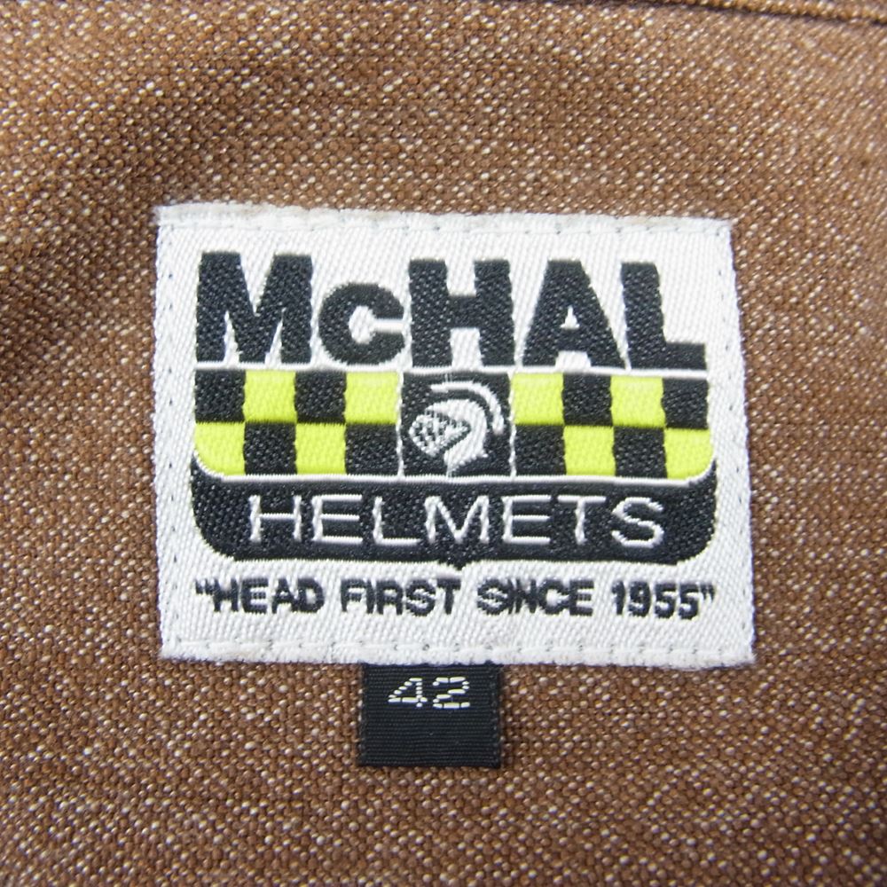 マックホール バック刺繍 フロント ワッペン 長袖 ワーク シャツ マチ付 ブラウン系 42【中古】